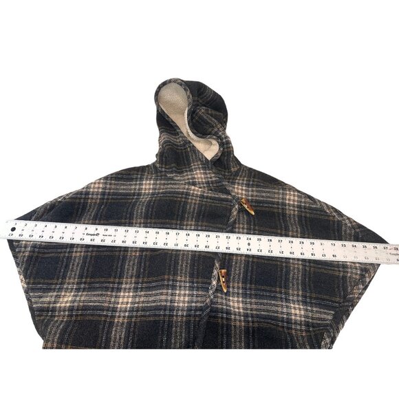Sundance Wool Coat Poncho Women Large Black Plaid Wesetern Fleece Hoodie Relaxed - Picture 6 of 16